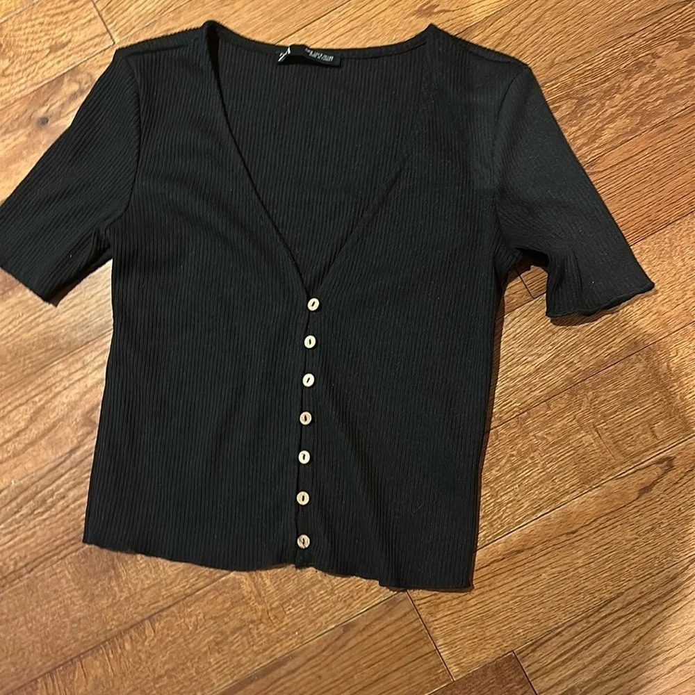 Zara  black knit ribbed top Sz s